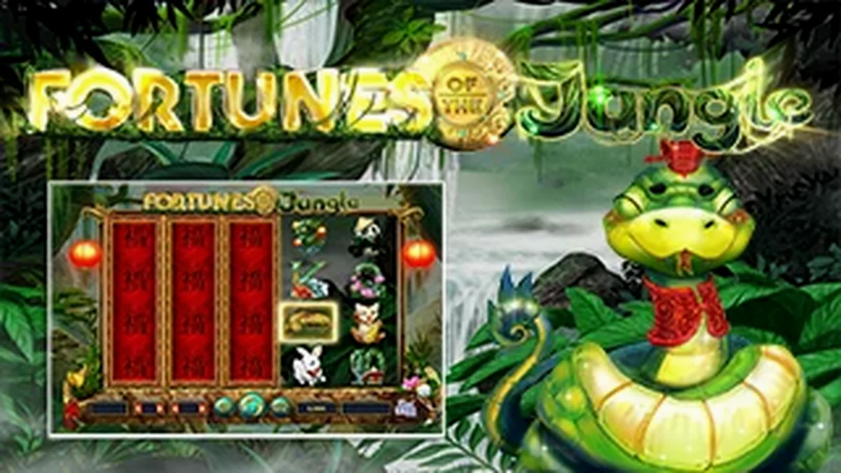 Isang visual na representasyon ng Fortunes of the Jungle slot game na nagpapakita ng mga simbolo ng hayop at gubat.